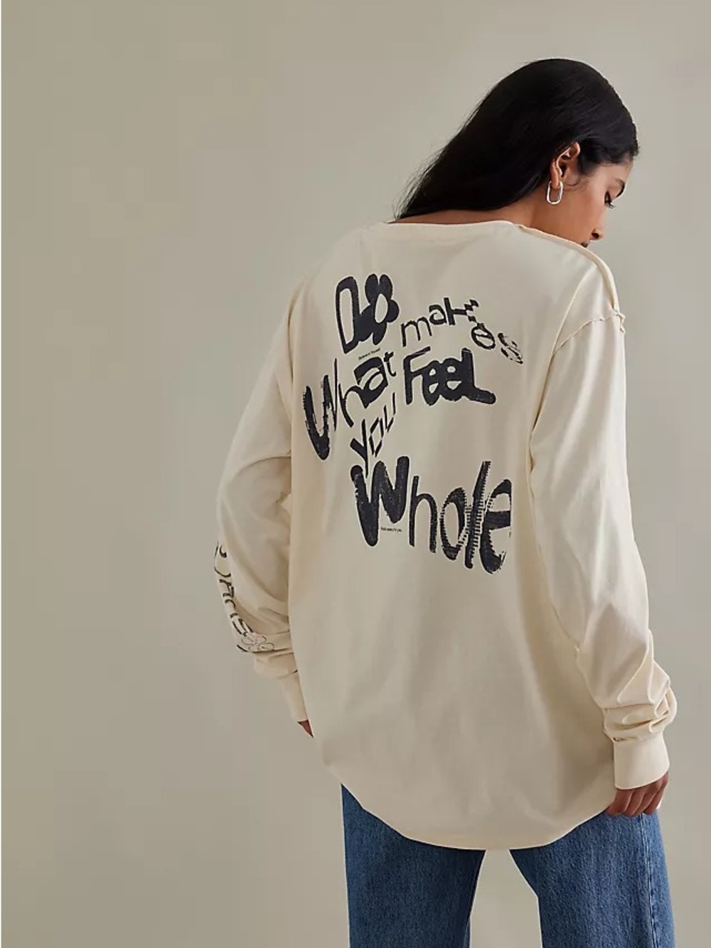 Damson Madder Logo Off White Cream Graphic Long Sleeve Raw Hem Tshirt Top 10